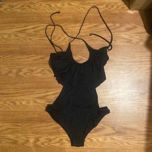 Black swimsuit with open back